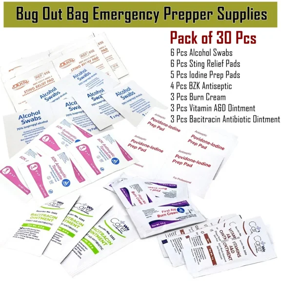 30 pcs Survival Emergencies Kit Outdoor Safety and Care Kit For Travel & Home, Ointments, Swabs & Pads
