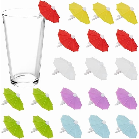 30 pcs Umbrella Drink Markers 6 Colors Umbrella Wine Charms with Clip Cocktail Parasol Decorative Cocktail Drink Umbrella for Party Supplies Dinner Wedding Multi-color