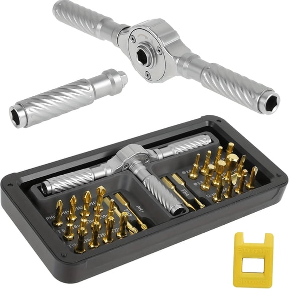 30-piece magnetic ratchet screwdriver set, with rotatable ratchet handle. 30-in-1 DIY screwdriver set with detachable ratchet handle. Multi-functional tool kit suitable for PCs, furniture, bicycles.