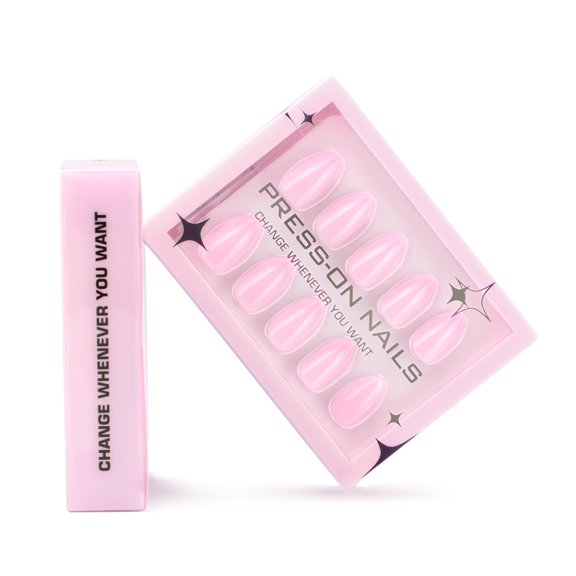 30 pieces in a box, pink press-on nails, almond-shaped false nail tips