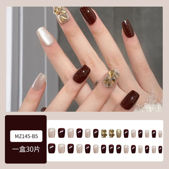 30 pieces of Douyin explosive love nail stickers, burgundy pure desire to show white nail art, flash cat eye wearing nail art
