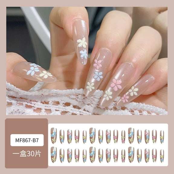 30 pieces of sweet wearing nail pads, smart flowers embellished nail patches, fresh and refined simple nail pads