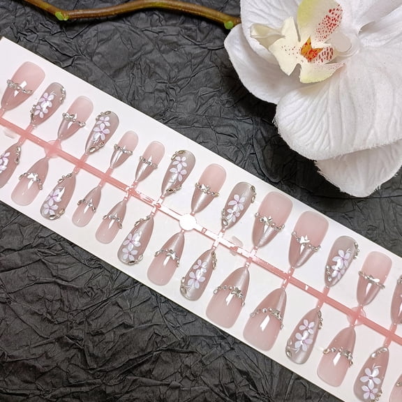 30 pieces sub-code bar manicure short nail 3D diamond-encrusted French flower nail sticker, handmade three-dimensional cat eye wearing nail