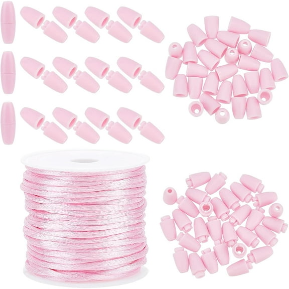 30 set 24mm Pink Plastic Break Away Safety Clasp Buckle Barrel Connectors with 10m 2mm Nylon String Cords Rope for Lanyard Bracelets Necklaces DIY Jewellery Craft Making Nylon