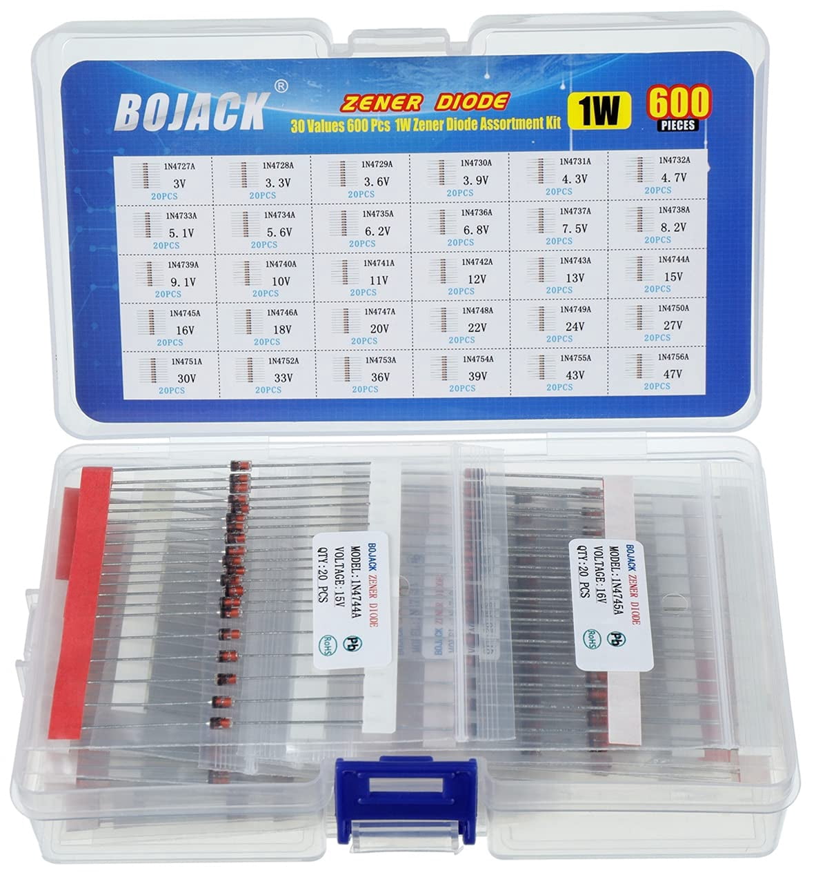 30 values 600 pieces of 1 Zener diode kit