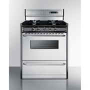 30 wide gas range in stainless steel, open burners and clock/timer on high backguard