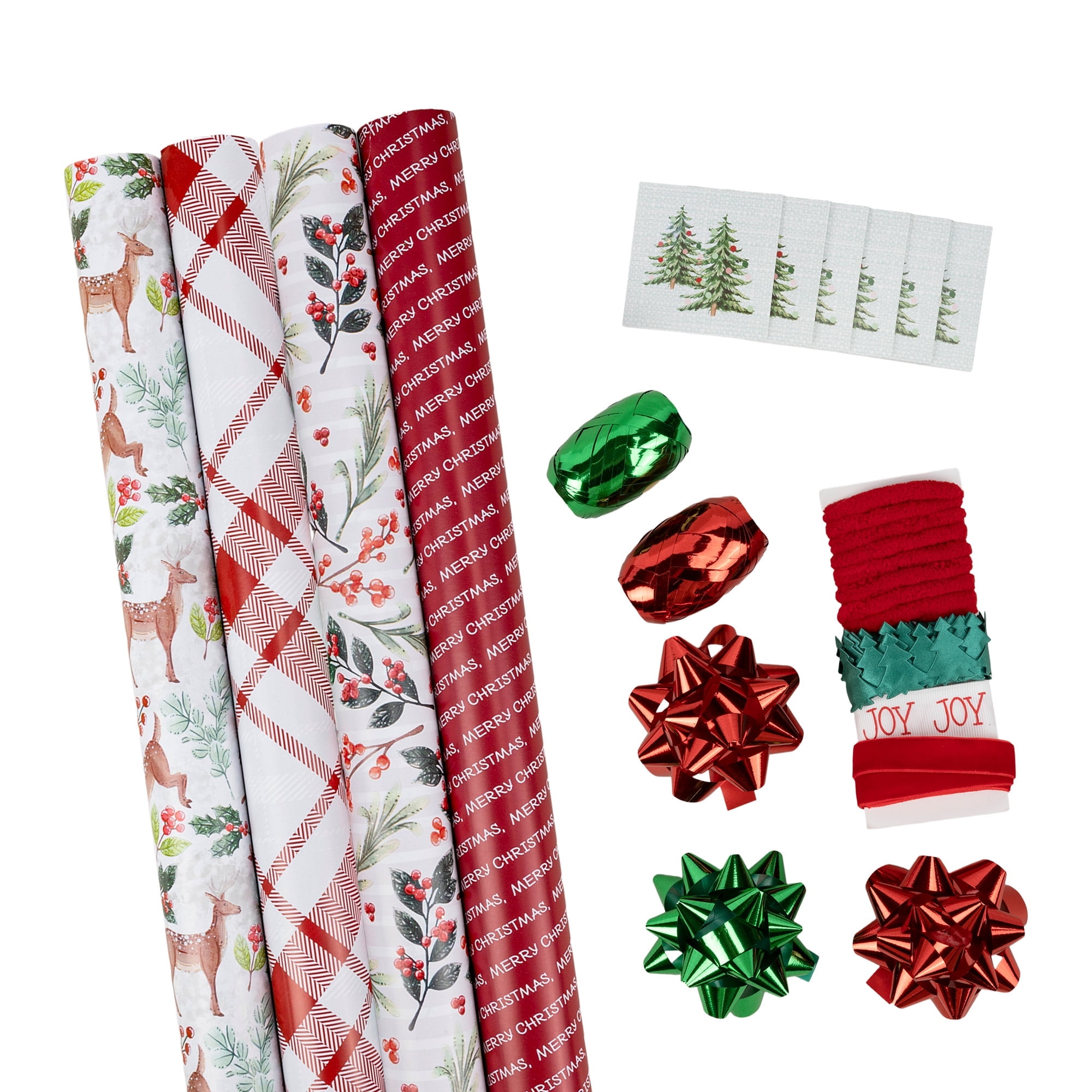 LaRibbons 30" x 10' Christmas Wrapping Paper, Holiday Reversible Gift Wrap Kit, Red