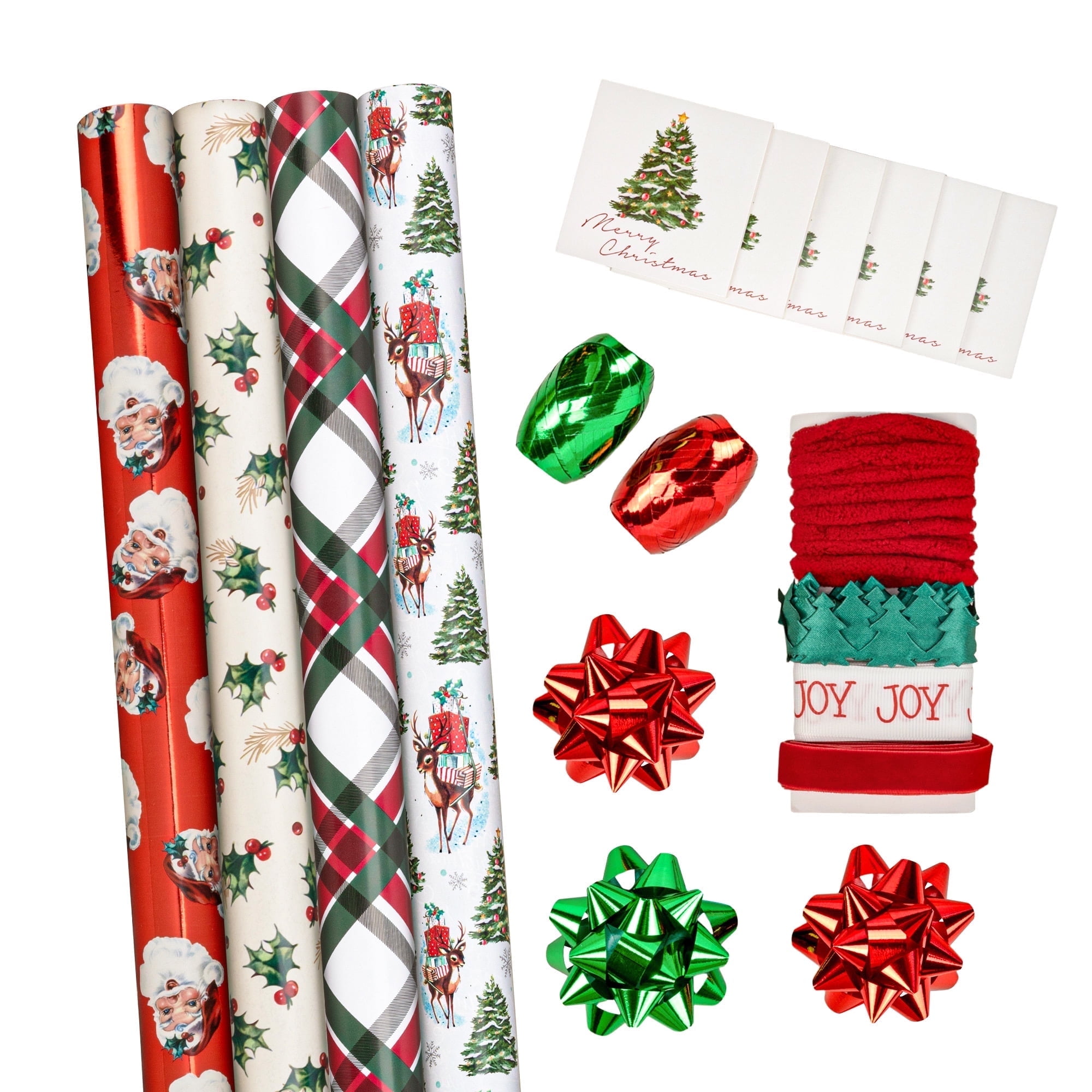 LaRibbons 30" x 10' Christmas Holiday Reversible Gift Wrap Kit | Vintage Christmas