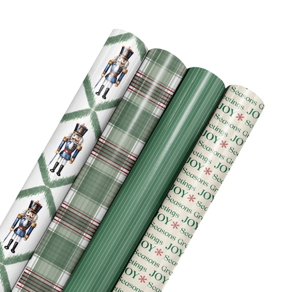 LaRibbons 30" x 10' Wrapping Paper Bundle (4-pack), Norfolk Pine Nutcracker