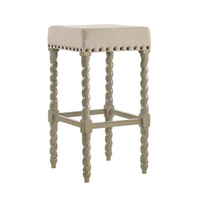30 x 16.375 x 16.375 in. Cream & Gray Backless Bar Height Chair with Footrest