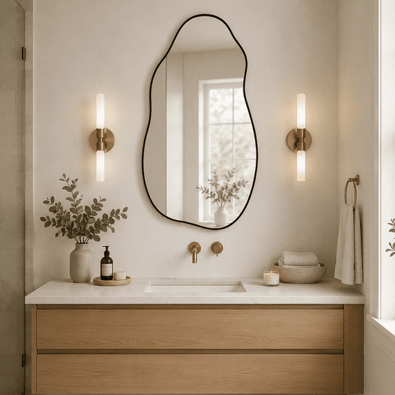 30" x 16.5" Irregular Wall Mirror, Matte Black Aluminum Framed Wavy Mirror with Tempered Glass for Powder Room, Entryway, Bedroom