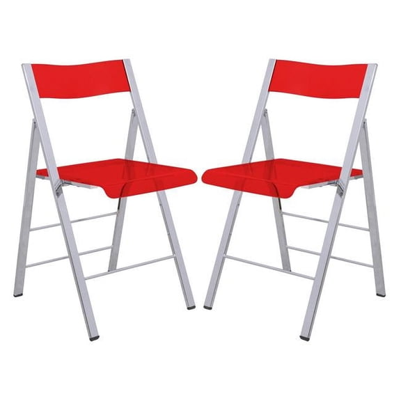 30 x 17.75 x 16.5 in. Menno Modern Acrylic Folding Chair, Red - Set of 2