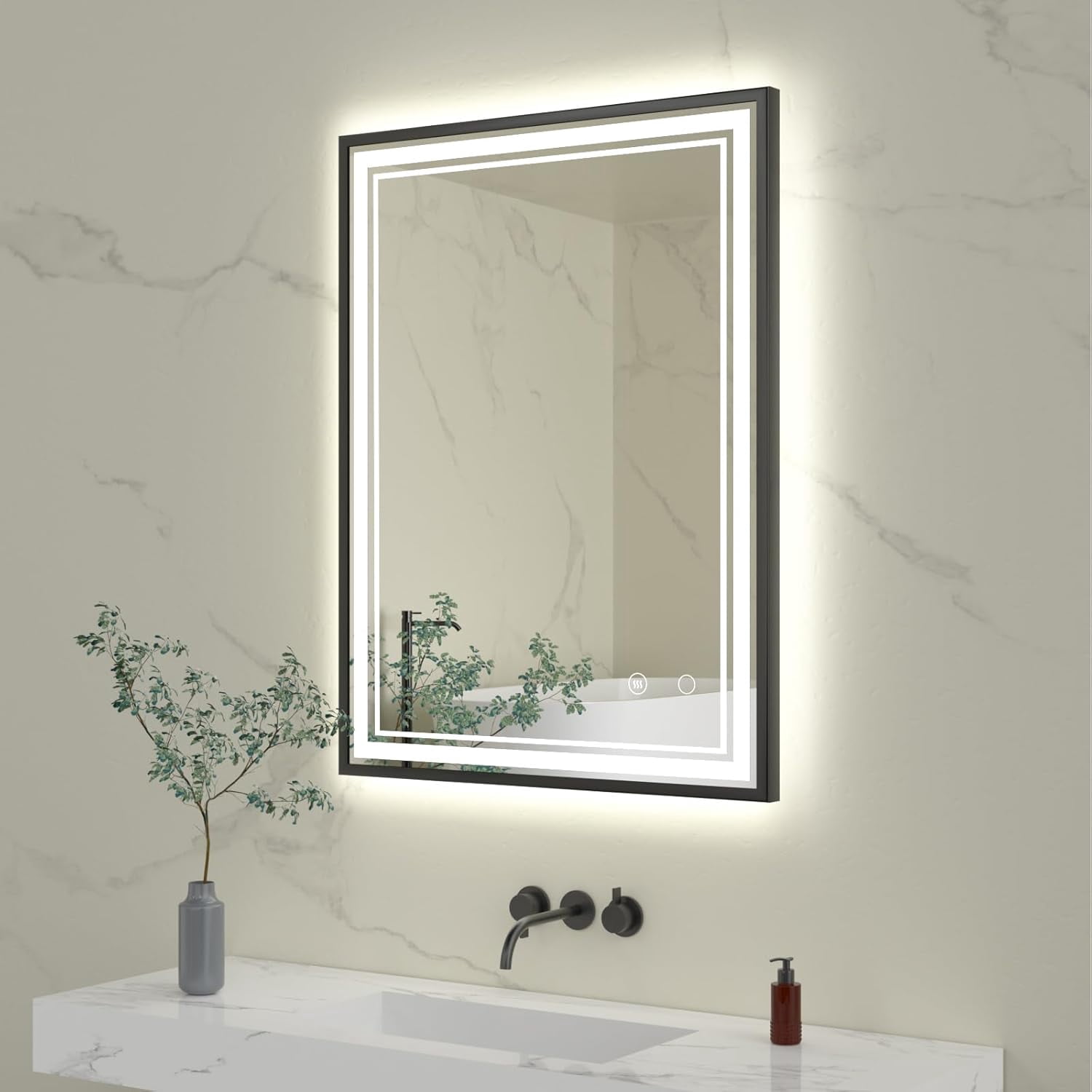30 x 18 LED Bathroom Mirror with Lights Framed LED Mirror for Bathroom ...