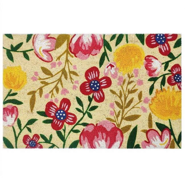 Multicolor Floral Coir Door Mat with Vinyl Backing, 30 x 18 in.