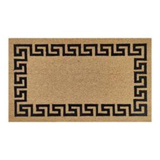 Greek Key Border Black and Brown Coir Outdoor Door Mat