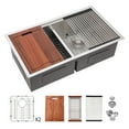 thumbnail image 1 of 30" x 19" x 10" Undermount Double Bowl (50/50) Sink, 16 Gauge Stainless Steel Kitchen Sink with 2 Stainless Steel Dish Grid, Drying Rack, Cutting Board and Cutout Template, Brushed Nickel, 1 of 7