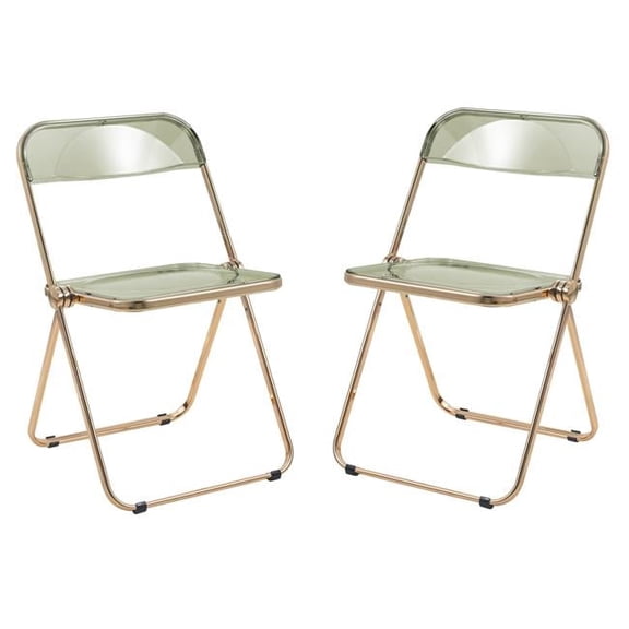 30 x 19 x 18.5 in. Lawrence Acrylic Folding Chair with Gold Metal Frame, Amber - Set of 2