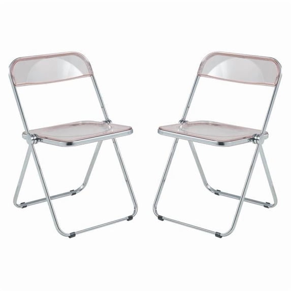 30 x 19 x 18.5 in. Lawrence Acrylic Folding Chair with Metal Frame, Rose Pink - Set of 2
