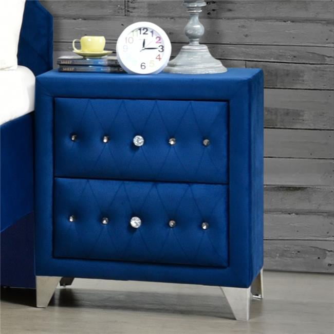 Dante Elegance Blue Velvet 2-Drawer Nightstand with Crystal-Like Knobs