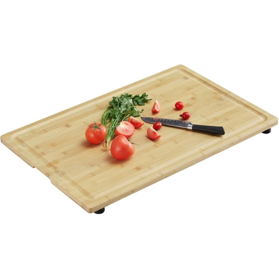 30" x 20" Bamboo Stove Top Cover & Cutting Board - Adjustable Feet, Juice Groove, Built-in Handle for Extra Kitchen Counter Space
