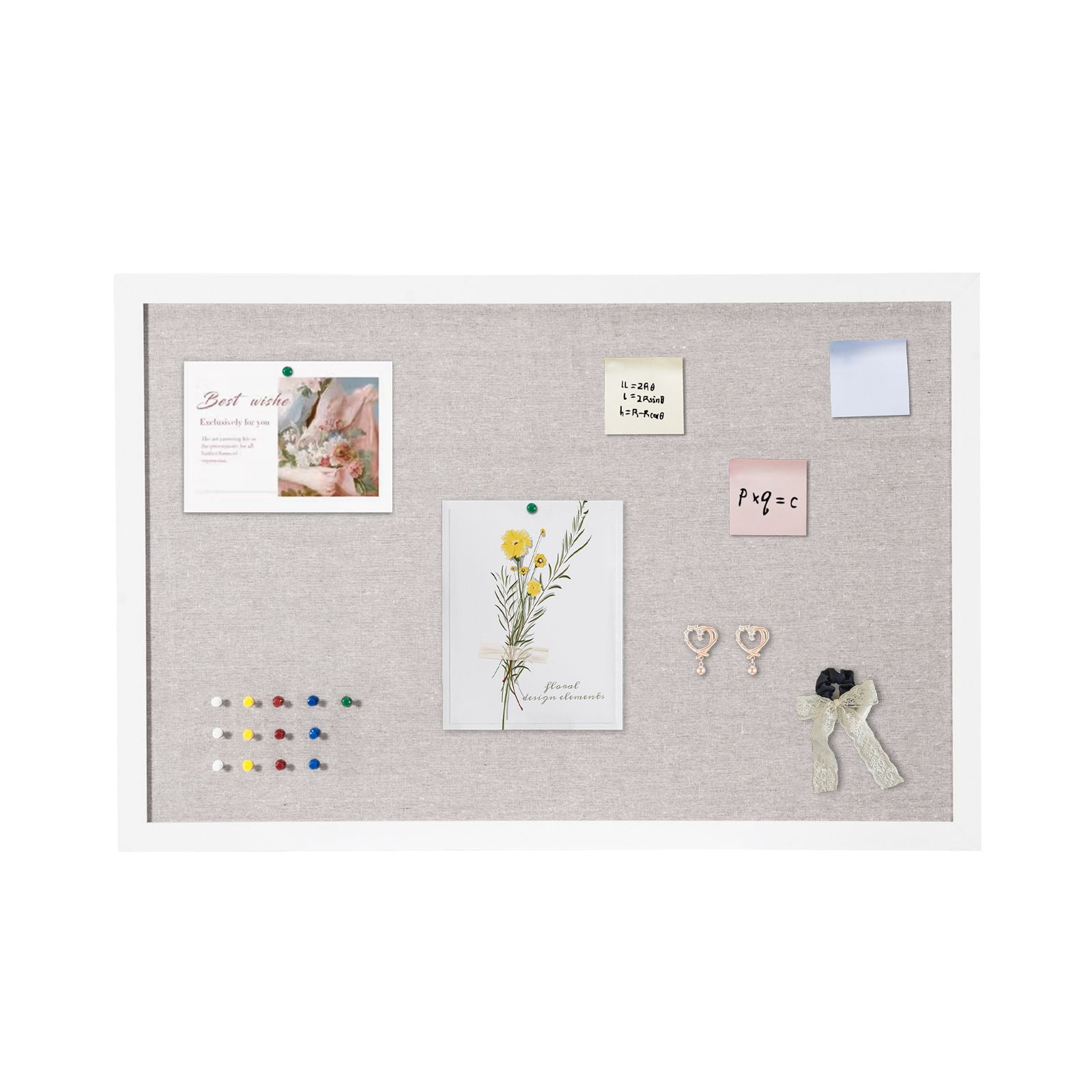30 x 20 Inch Large Bulletin Board, White Polyester-Cotton Surface, MDF Frame, 7mm Fiberboard Core, Complete with Push Pins & Installation Kit, for Home, Office & Classroom