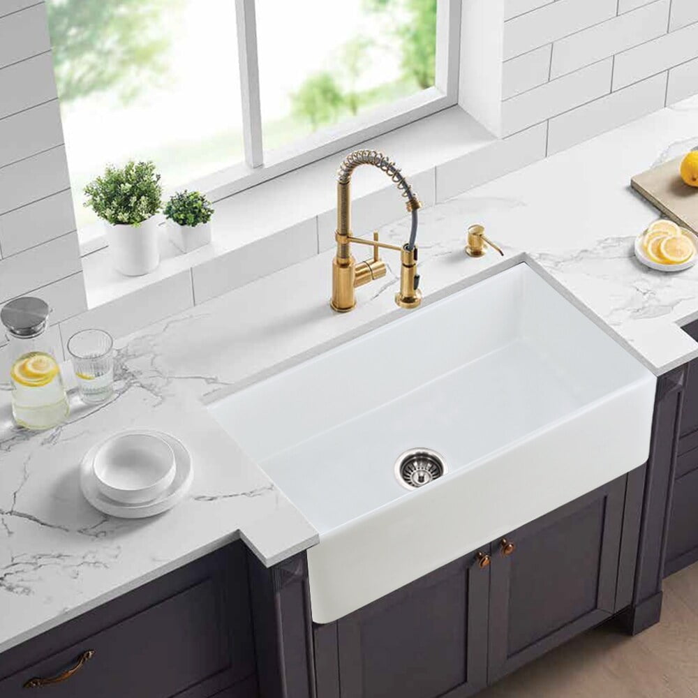 30 Inch White Ceramic Farmhouse Apron-Front Kitchen Sink