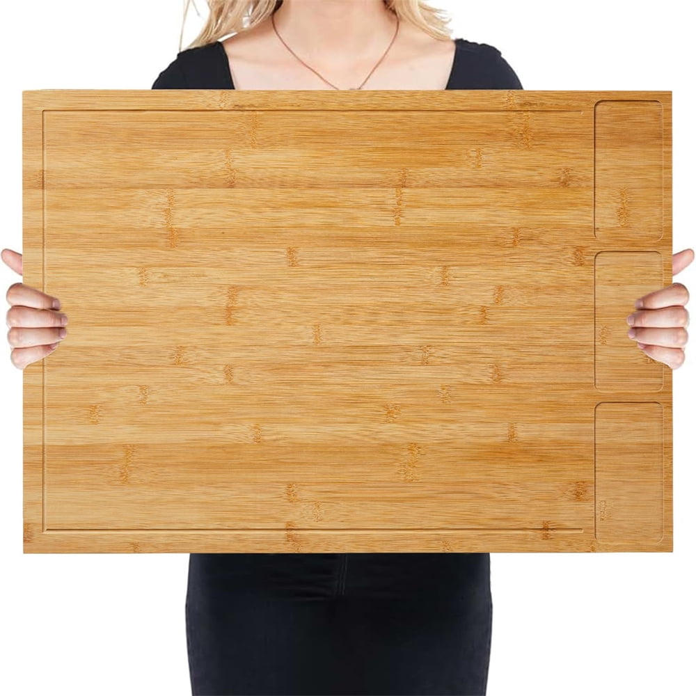 30" x 21" Extra Large Bamboo Cutting Board & Stovetop Cover, 2-in-1 Stove Top Cover Chopping Board with Detachable Feets, Kitchen Board with Juice Groove