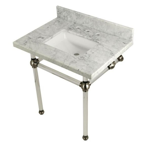 30 x 22 Bathroom Vanity with Sink & Acrylic Feet Combo - Carrara Marble & Brushed Nickel - 30 x 11.25 x 22 in.