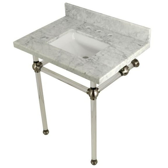 30 x 22 Bathroom Vanity with Sink & Acrylic Feet Combo, Carrara Marble & Brushed Nickel - 30 x 11.25 x 22 in.