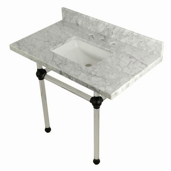 30 x 22 Bathroom Vanity with Sink & Acrylic Feet Combo - Carrara Marble & Matte Black - 36 x 11.3 x 22 in.