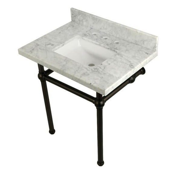 30 x 22 Bathroom Vanity with Sink & Brass Feet Combo, Carrara Marble & Oil Rubbed Bronze - 30 x 11.25 x 22 in.
