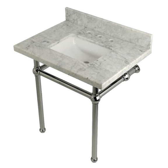30 x 22 Bathroom Vanity with Sink & Brass Feet Combo, Carrara Marble & Polished Chrome - 30 x 11.25 x 22 in.