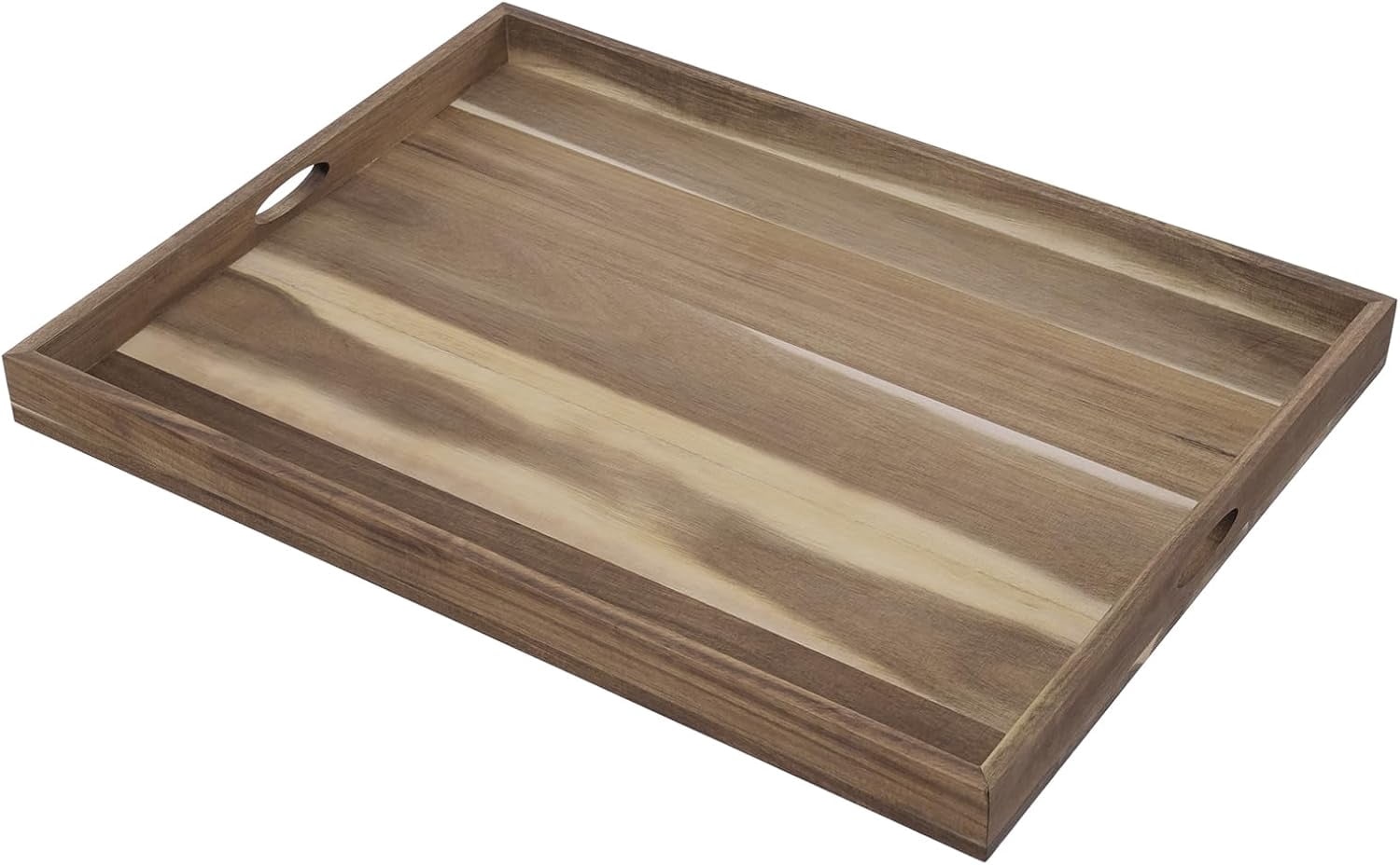 Acacia Wood Square Ottoman Tray With Handles - 20x20 Inch Extra Large Serving Tray For Coffee Table, Breakfast In Bed