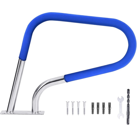 30" x 22" Swimming Pool Handrails for Inground Pools, 304 Stainless Steel Pool Railing with 385 lbs Load Capacity, Non-Slip Handrail with Blue Handle Covers & Quick Install Fittings