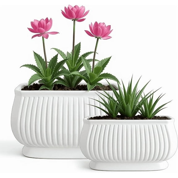30 x 23 x 16.1cm Square White Ceramic Flower Pot 2 Count
