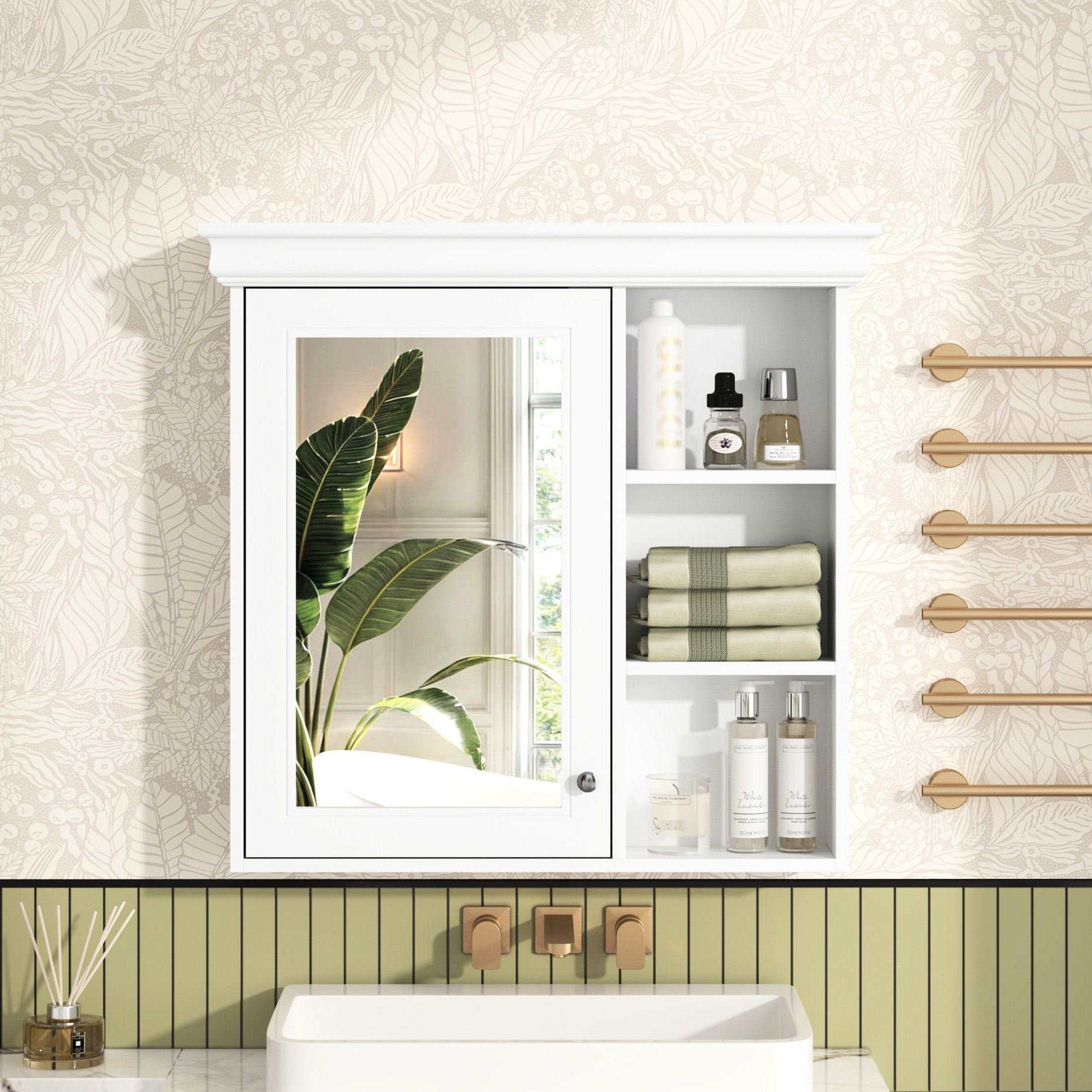 30'' x 28'' Wall Mounted White Bathroom Organizer | Mirror for Makeup ...