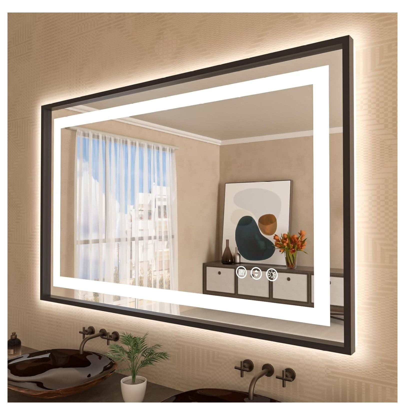 30 x 30 Inch Black LED Mirror for Bathroom, Front Light and Backlit ...