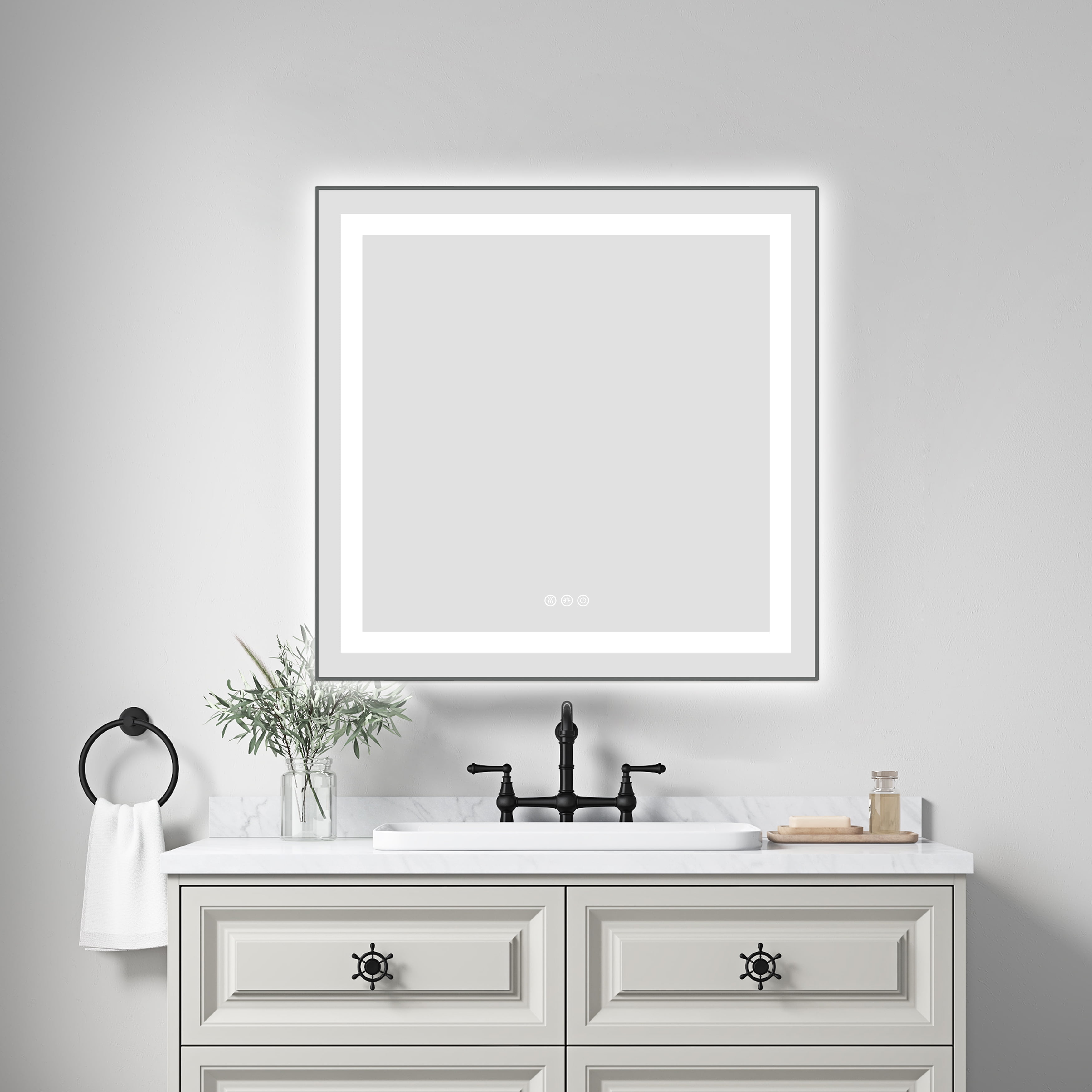 30" x 30" LED Bathroom Mirror with Front and Backlight, Wall Mounted Vanity Mirror with Aluminum Frame, Anti-Fog, Memory, 3 Colors, Stepless Dimmable