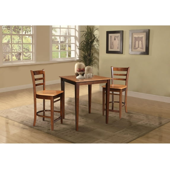 30" x 30" Solid Wood Counter Height Table in Cinnamon/Espresso & 2 Stools