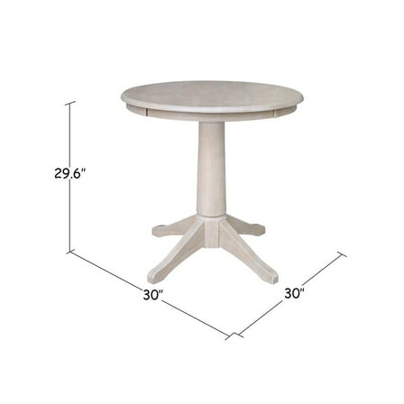 30" x 30" Solid Wood Round Pedestal Dining Table in Washed Gray Taupe