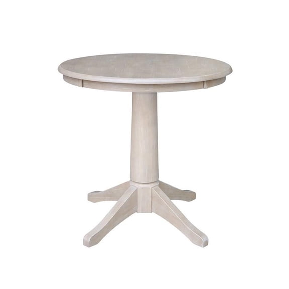30" x 30" Solid Wood Round Pedestal Dining Table in Washed Gray Taupe