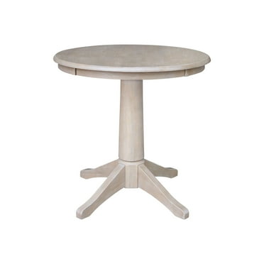 30" x 30" Solid Wood Round Pedestal Dining Table in Washed Gray Taupe