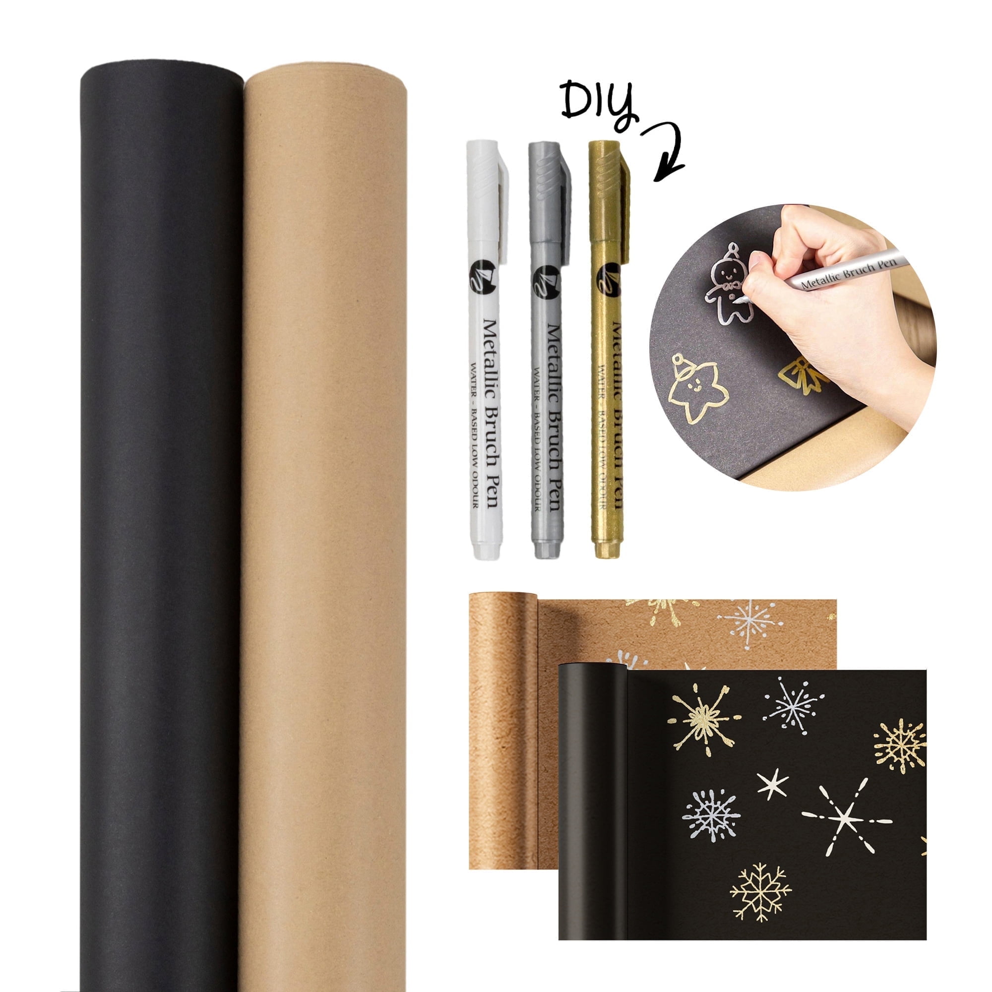 LaRibbons 30" x 33' Wrapping Paper Kit for Holiday Christmas, DIY Gift Wrap Paper Roll and Markers