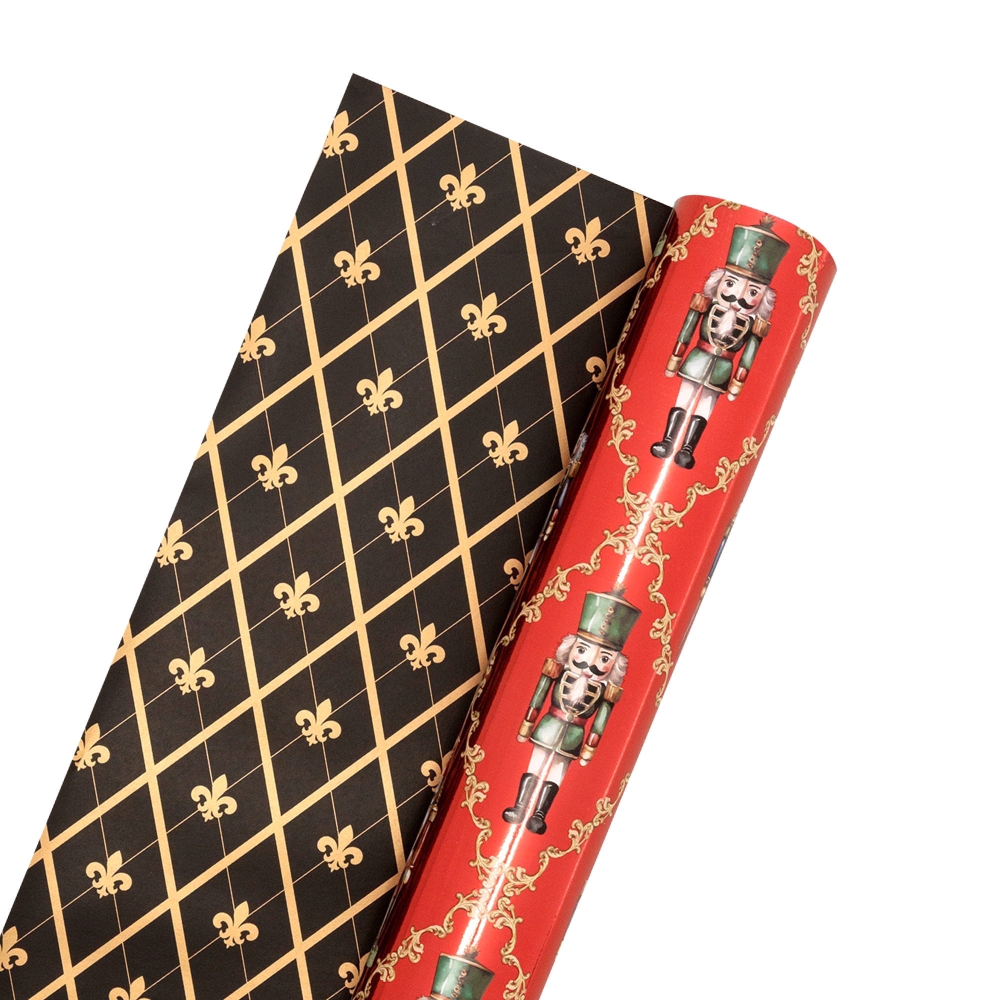 LaRibbons 30" x 33' Wrapping Paper Jumbo Roll, Holiday Gift Wrap, Ruby Nutcracker, Black