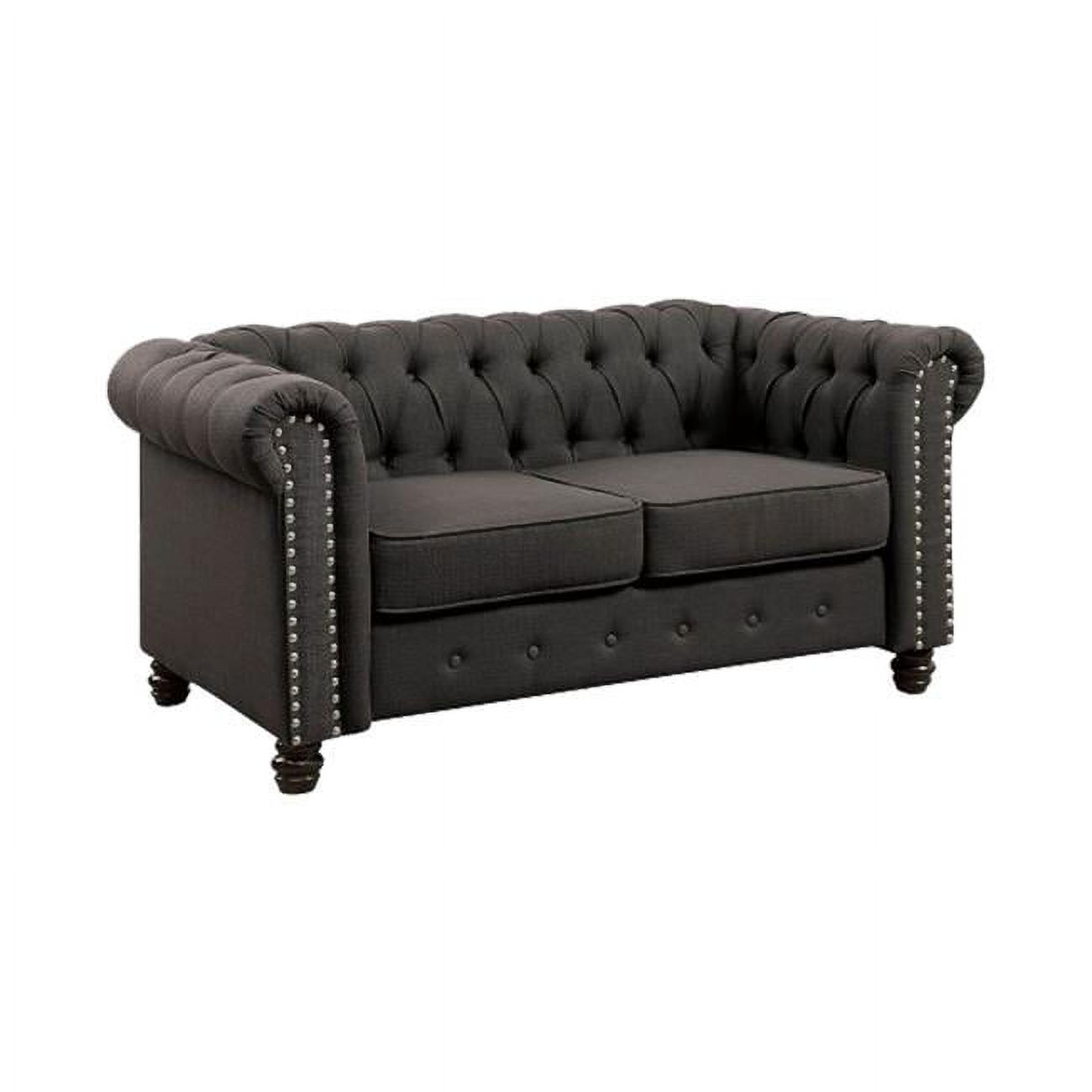 30 x 35 x 60 in. Fabric Upholstered Chesterfield Loveseat with Nailhead