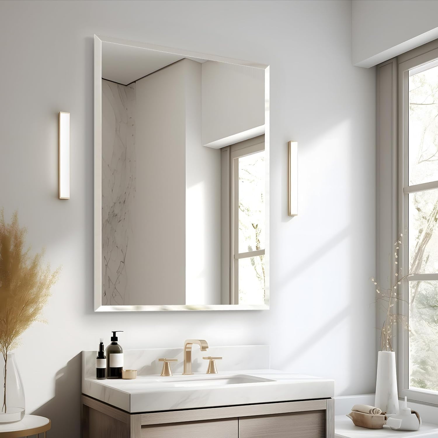 30" x 40" Frameless Bathroom Mirrors with Silver Backing, Beveled Wall