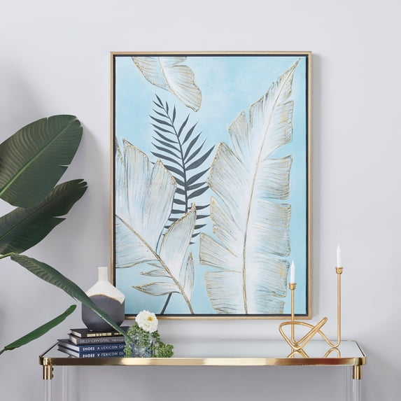 30" x 40" Handmade Tropical Leaf Framed Wall Art with Gold Frame, by DecMode