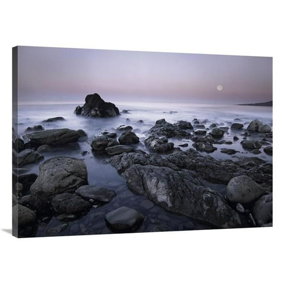 30 x 40 in. Full Moon Over Boulders at El Pescador State Beach, Malibu, California Art Print - Tim Fitzharris