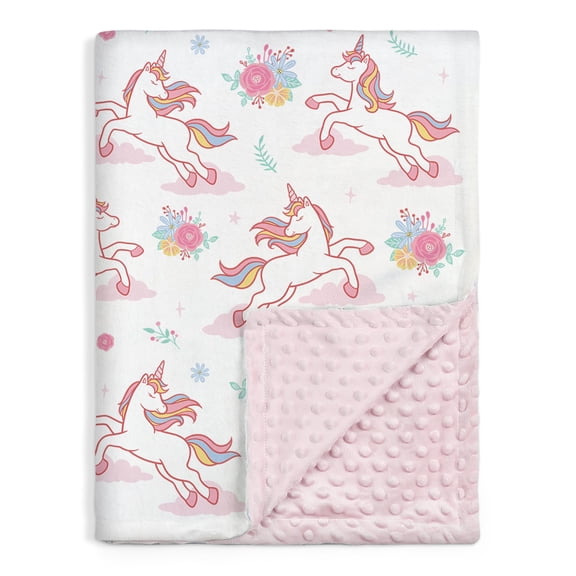 30 x 40 inch super soft fleece blanket, unicorn, fox, forest, unisex, double-layered dotted bottom - a newborn gift