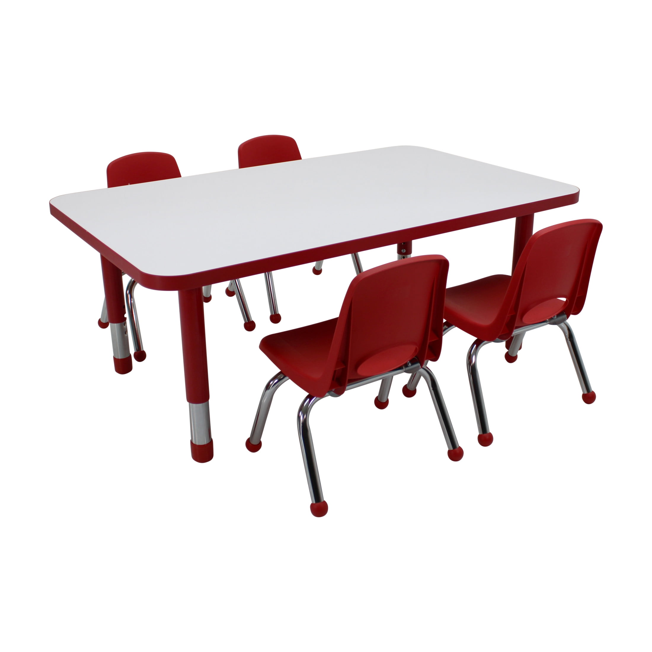 Factory Direct Partners Kids Dry-Erase Activity Table and Stack Chair Set, White Red